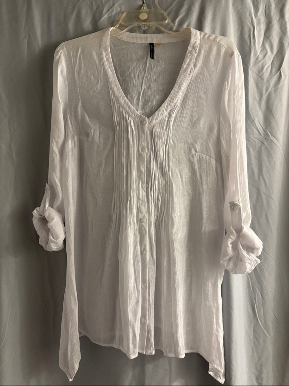 White Pintuck Button-Front Tunic Top